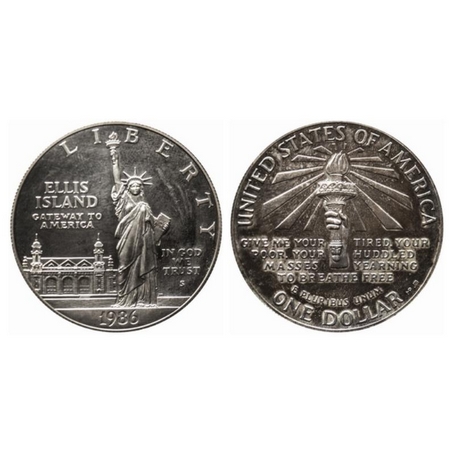 USA, Silver Dollar Proof (0.900 silver), 26.73gm, 1986, Statue of Liberty on Ellis island,