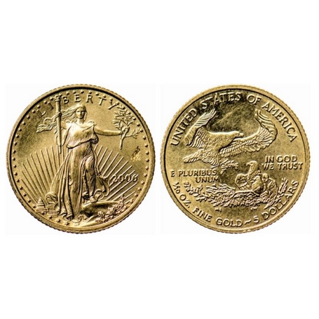 USA, Gold (0.9167 gold) 5 Dollar, 3.44gm, 2006 AD, Obv: Liberty standing & date below Rev: