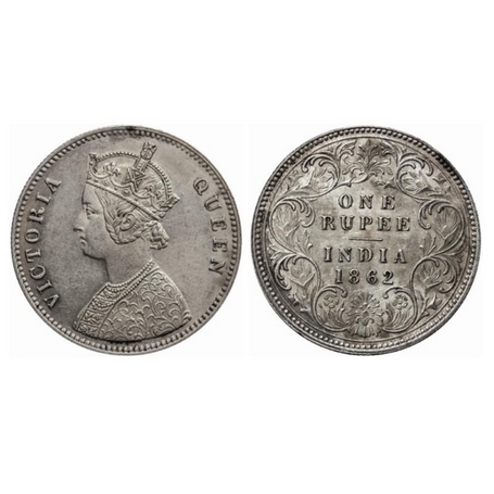 Victoria Queen, Silver, Rupee, 1862, Bombay Mint, A/I, top of 'A' in INDIA is flat and the