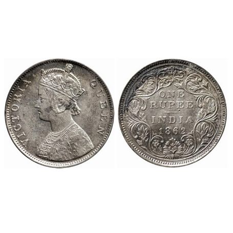 Victoria Queen, Silver, Rupee, 1862, Bombay Mint, B/II, 1/0 dot. GK 286. Very Fine+, Scarc