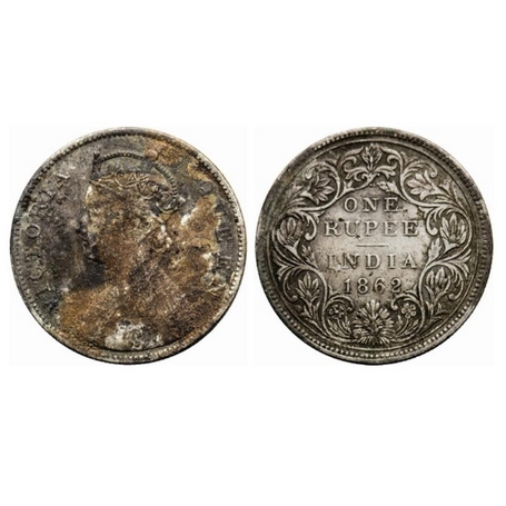 Victoria Queen, Silver, Rupee, 1862, Bombay Mint, B/II, 3/0 dots. GK 293. Fine Details, Sc