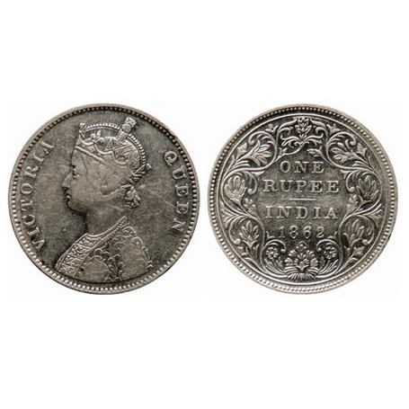 Victoria Queen, Silver, Rupee, 1862, Bombay Mint, A/II, 0/10 Dots. GK 338. Fine+, Scarce.