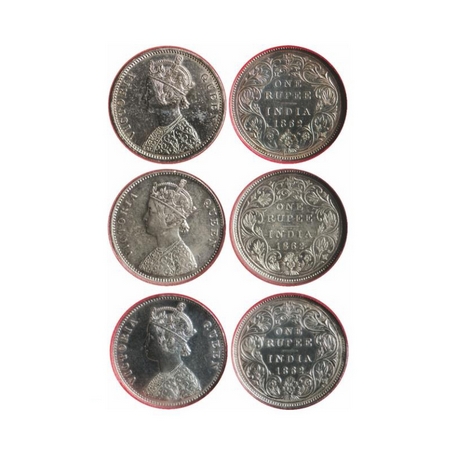Victoria Queen, Silver, Rupee (3 Coins), 1862, Bombay Mint, A/II/1/1, W/Crescent, A/II/0/1
