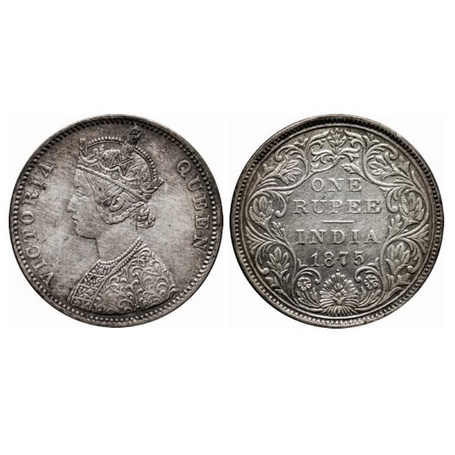 Victoria Queen, Silver, Rupee, 1875, Bombay Mint, A2/II, Dot, Top stroke of numeral 5 is l