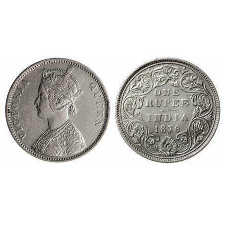 Victoria Queen, Silver, Rupee, 1876, Bombay Mint, A2/II, Dot. GK 430. Very Fine+, Scarce.