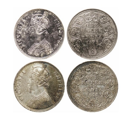 Victoria Empress, Silver, Rupee (2 Coins), 1878, Bombay Mint, A3/II dot, A3/II(ii) dot. GK