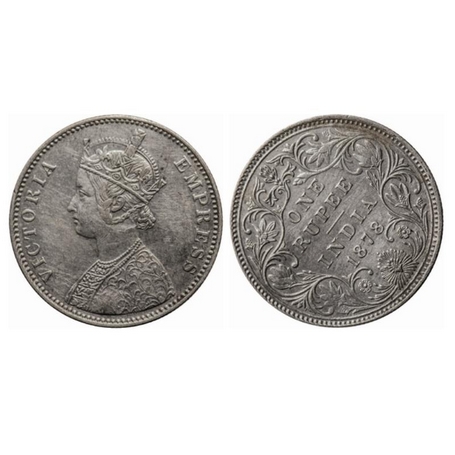 Victoria Empress, Silver, Rupee, 1878, Bombay Mint, A3/II(ii), dot, 10 o'clock die rotatio