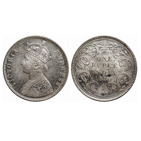 Victoria Empress, Silver, Rupee, 1880, Bombay Mint, A3/II(i), dot. GK 465. Extremely Fine,