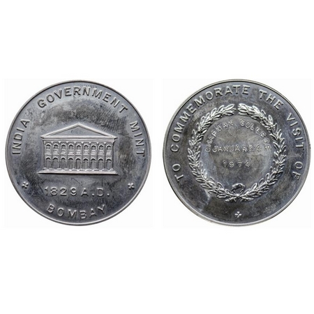 India Government Mint Medal, Silver, 22.00gm, 1974 To Commemorate the visit, Charman Colle