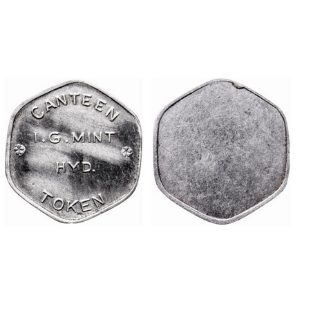 Canteen Token, Aluminium, 2.30gm, Uniface, Obv: I.G. MINT HYD (Hyderabad), Extremely Fine+
