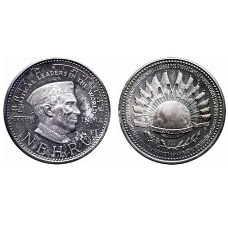 Nehru Medal (Russia), Silver 0.999, 15.00gm, Political Leaders of the world, Obv; Bust of 