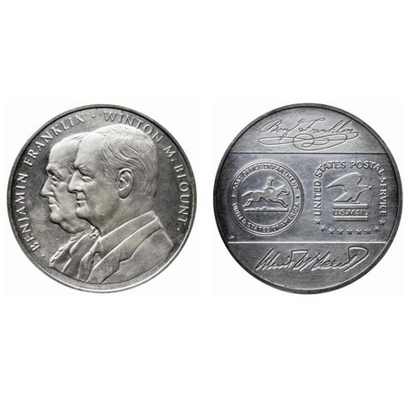 USA, Silver Proof Medal , 26.48gm, 1971, Ben Franklin Winton M Blount, United States Posta