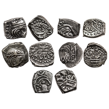 Gupta's, Skandagupta (c. 455-480 AD), Silver Drachma (5 Coins), Fire Altar type, Obv: Bust