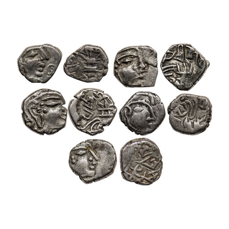 Gupta, Skandagupta (c. 455-480 AD), Silver Drachma (5 Coins), Fire Altar type, Obv: Bust o