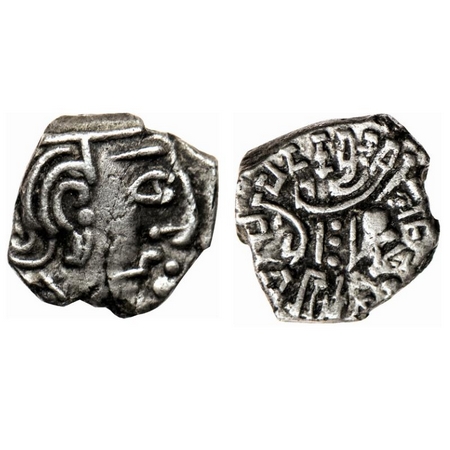 Kalachuris of Mahishmati, Krishnaraja, Silver Drachma, 1.88gm, Obv: Bust of the ruler faci