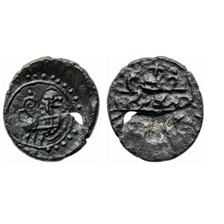 Post-Kalchuries, Vishnukundin type, Potin Unit, 1.16gm, Obv: Lion walking to right within 