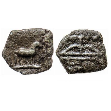 Sangam Age, Cheras, Copper, 0.80gm, Obv: Horse standing on platform front of fire altar, R