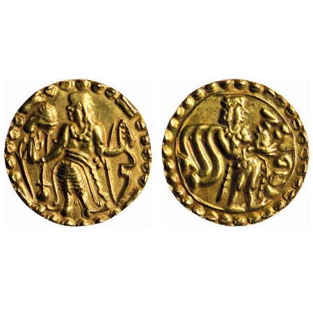 Post-Gupta, East Bengal Samatata region (c. 675-700), Gold Dinar, 5.74gm, Obv: King Nimbat