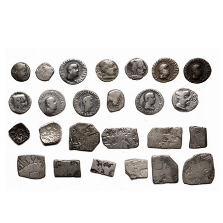 A Mix lot (23 Coins), of Gandhara Janapada (2), Magadha-Maurya Punch Marked (10), Indo Gre