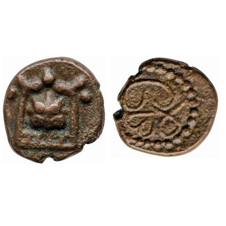 Madurai Nayaks, Copper Kasu, 1.02gm, Sri Vira type, Obv: Goddess in floral framework, Rev: