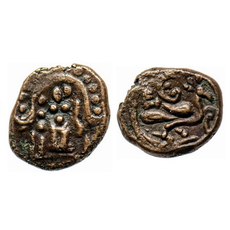 Madurai Nayaks, Sri Vira Type, Copper Kasu, 2.81gm, Obv: Venkateshwara standing below arch