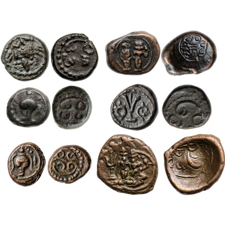 Madurai Nayaks, Copper Kasu (6 Coins), Sri Vira Type, different types of showing Garuda, R