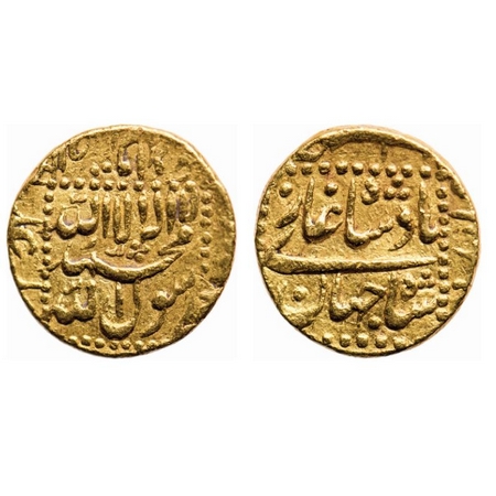 Shah Jahan I, Gold Mohur, 10.94gm, Burhanpur Mint by style, mint and date off flan. About 