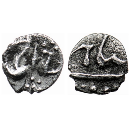 Muhammad Shah, Silver 1/32 Rupee, 0.31gm, Khujista Bunyad Mint. KM A431.Extremely Fine, Ra