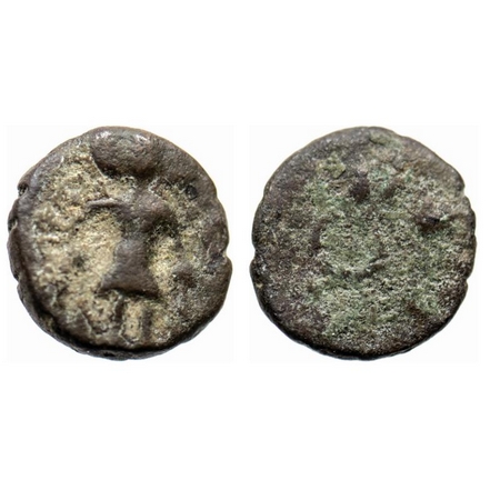 Ujjaini Region, Uninscribed Type, Copper Unit, 2.44gm, Obv: Three headed Siva standing hol