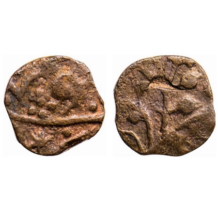 Maratha Confederacy, Copper 1/8 Paisa, 1.84gm, Anonymous Issue, Obv: Flower design, Rev: P
