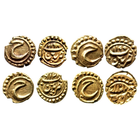 Mysore, Gold Fanam (Set of 4), Tipu Sultan, Patan Mint, AM 1198, 1199, 1216 & 1218, Persia