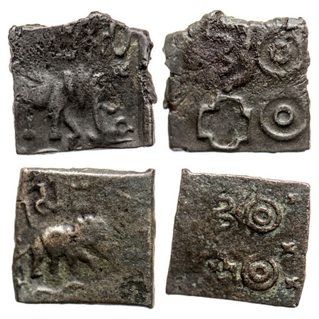 Pre-Satavahana, Sebakas of Vidarbha, Sebaka, Copper Unit (2 Coins), Obv: Elephant walking 