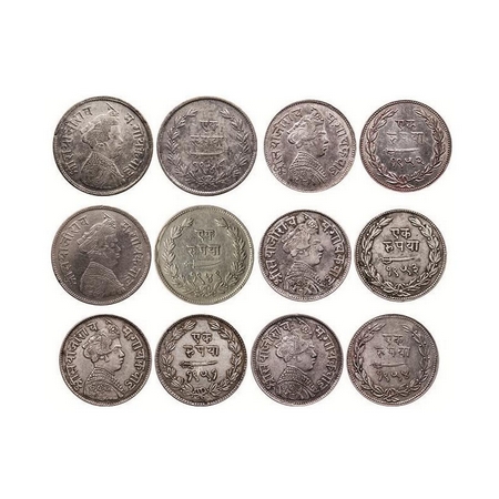 Baroda, Silver Rupee (6 coins), Sayaji Rao III, VS 1948, 1949, 1951, 1952, 1953 & 1954, Po