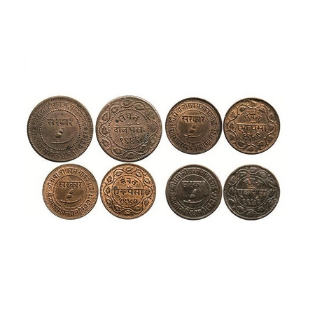 Baroda, Copper, 2 Paisa & Paisa (4 Coins), Sayaji Rao III, (2 Paisa)VS 1949 & Paisa 1946, 