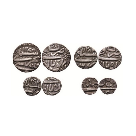 Bhopal, A set of Silver (4 coins) Rupee, ½, ¼ & 1/7, Anonymous Issue, Bhopal Mint, AH 1278