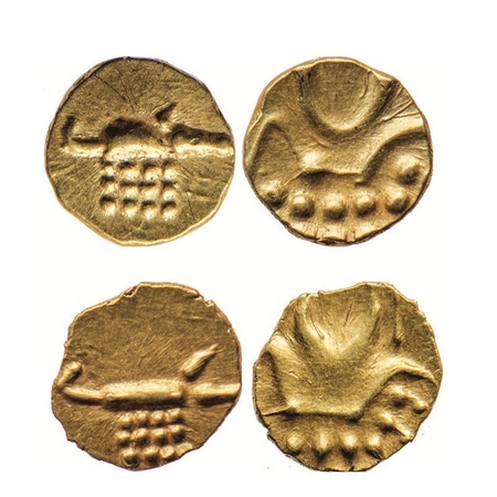 Coorg, Gold Fanam (2 Coins), 0.40gm, issued by the Changalvas Rajas, Rev: Boar standing to