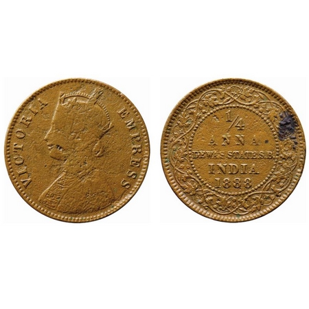 Dewas Senior, Copper 1/12 Anna, 6.36gm, Narayan Rao (1864-1892 AD), in the name and portra