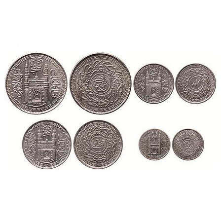 Hyderabad, Silver (80%) And Nickel (4 Coins), Mir Usman Ali Khan, Farkhanda Bunyad Hyderab