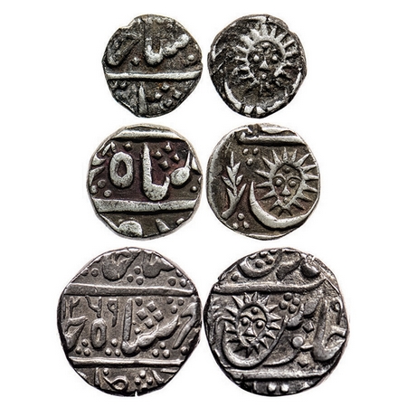 Indore, A set of Silver (3 coins) Rupee, ½ & ¼ , Tukoji Rao II (AH 1261-1304, 1844-1886 AD