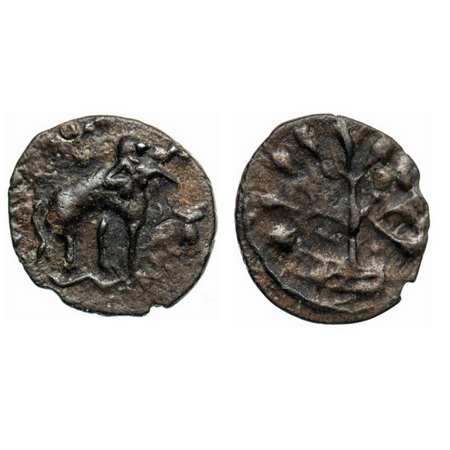 Satavahanas, Siri Satakarni, Potin Unit, 1.41gm, Nasik Region, Obv: Elephant walking to ri