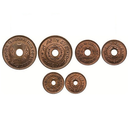 Kutch, Copper, (3 Coins) Vijayarajji, in the name of George VI, Adhio, Paylo, Dhabu VS 199