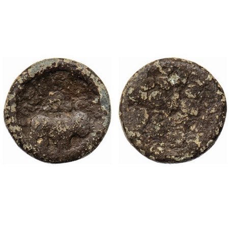 Satavahanas, Siri Satavahana, Lead Unit, 16.30gm, Nevasa-Paithan Region, Obv: Bull walking