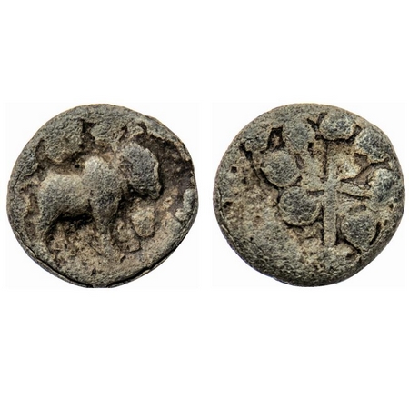 Satavahanas, Siri Satavahana, Lead Unit, 2.72gm, Nevasa-Paithan Region, Obv: Bull walking 
