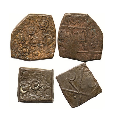 Rampur Copper Paisa (2 coins), 7.89gm, & 7.55gm, Anonymous Issue, multiple sunbursts and n