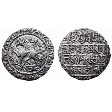 Tripura, Silver Tanka, 10.68gm, Amara Manikya (1577-1586 AD), SE 1503, Obv: Lion left with