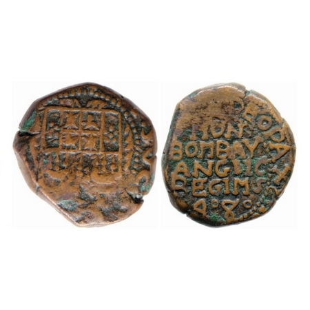 Bombay Presidency, Copper Pice (Copperoon), 11.84gm, (1674), Obv: (HON : SOC : ANG : IND :