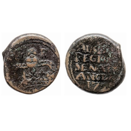Bombay Presidency, Copper Double Pice, 18.08gm, (1728-1749 issue), Obv: Large crown and GR
