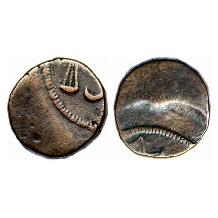 Bombay Presidency, Copper 1/2 Pice, 5.20gm, date unseen. Error, 80 % die shift, Obv: Bale 