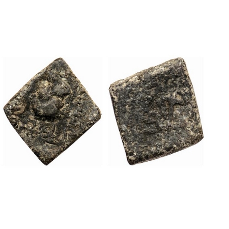 Western Kshatrapas, Nahapana, Square Lead Unit, 6.11gm, Portrait type, Junnar Region, Obv: