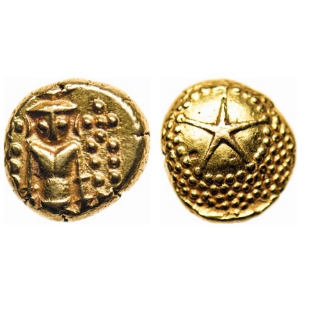 Madras Presidency, Gold Star Pagoda, 3.40gm, (1730-1735 AD, 2nd Issue in star pagoda), Obv